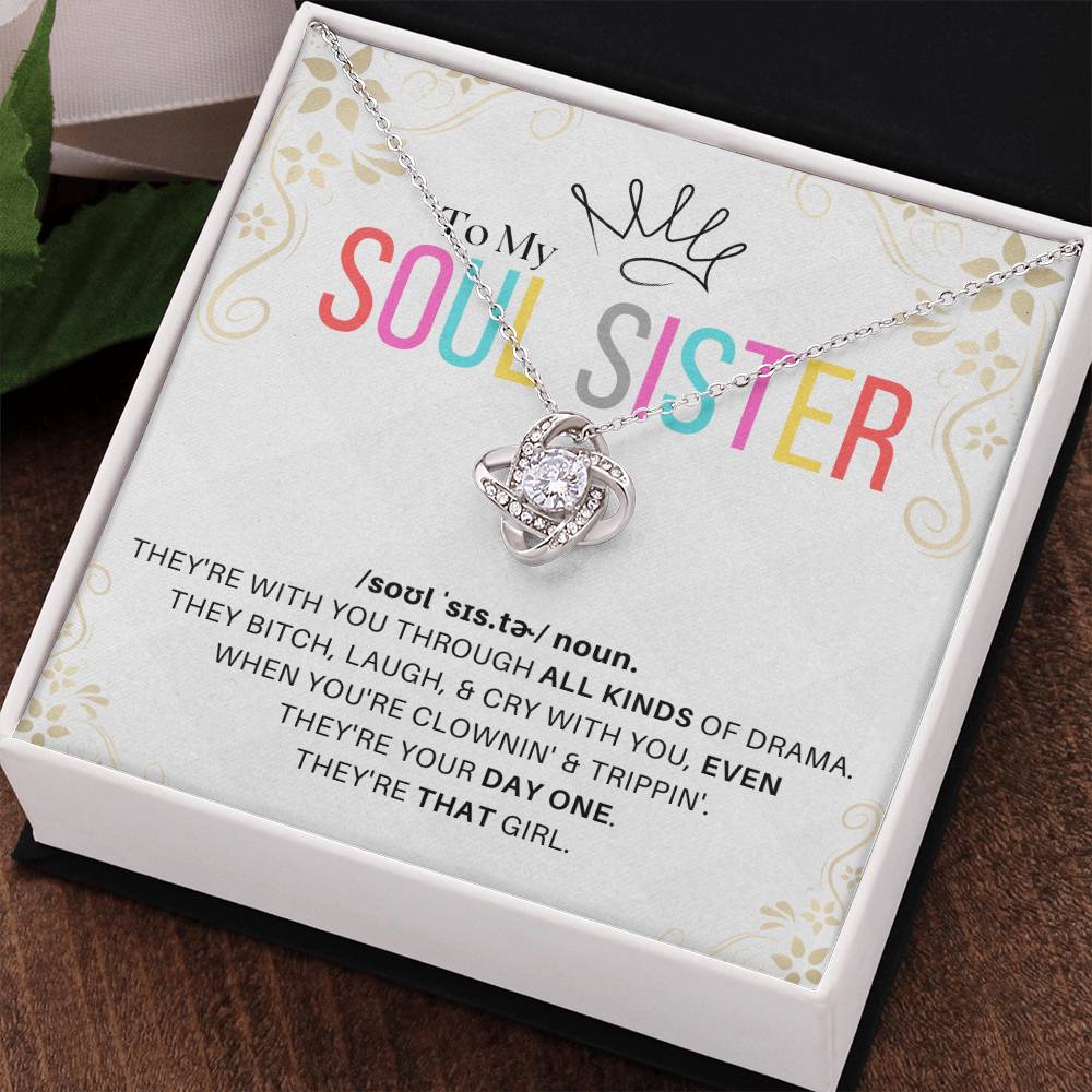 DesignTheShine Soul Sister Gifts for Women, BFF Gift, Best Friend Gift Ideas, Sisters Gift from Sister, Big Sister Gifts, Love Knot Necklace with Thoughtful Message Card and Gift Box - SS1