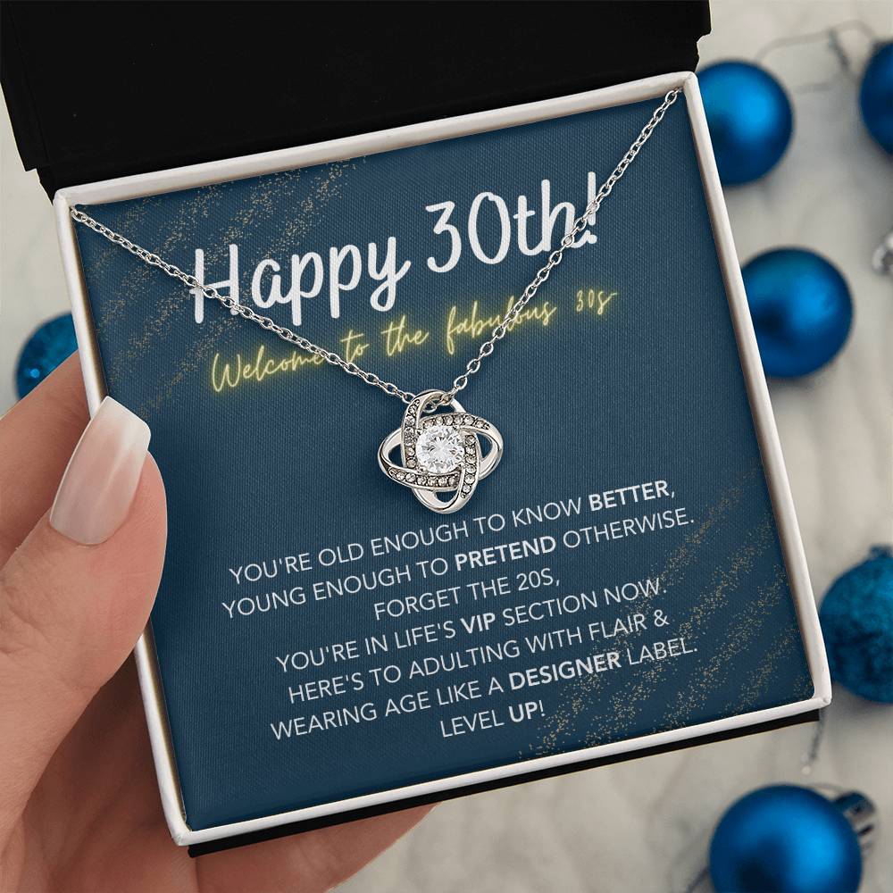 DesignTheShine 30th Birthday Gifts for Women, Necklace 30th Birthday Gift for Her, Love Knot Necklaces for Girlfriend, Wife with Message Card - US30th1