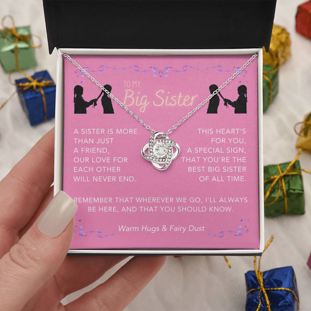 DesignTheShine Sisters Gift from Sister, Big Sister Gifts, To My Sister Necklace for Sister, Soul Sister, Sister In Law Gift, Love Knot Necklace with Thoughtful Message Card and Gift Box - BS2