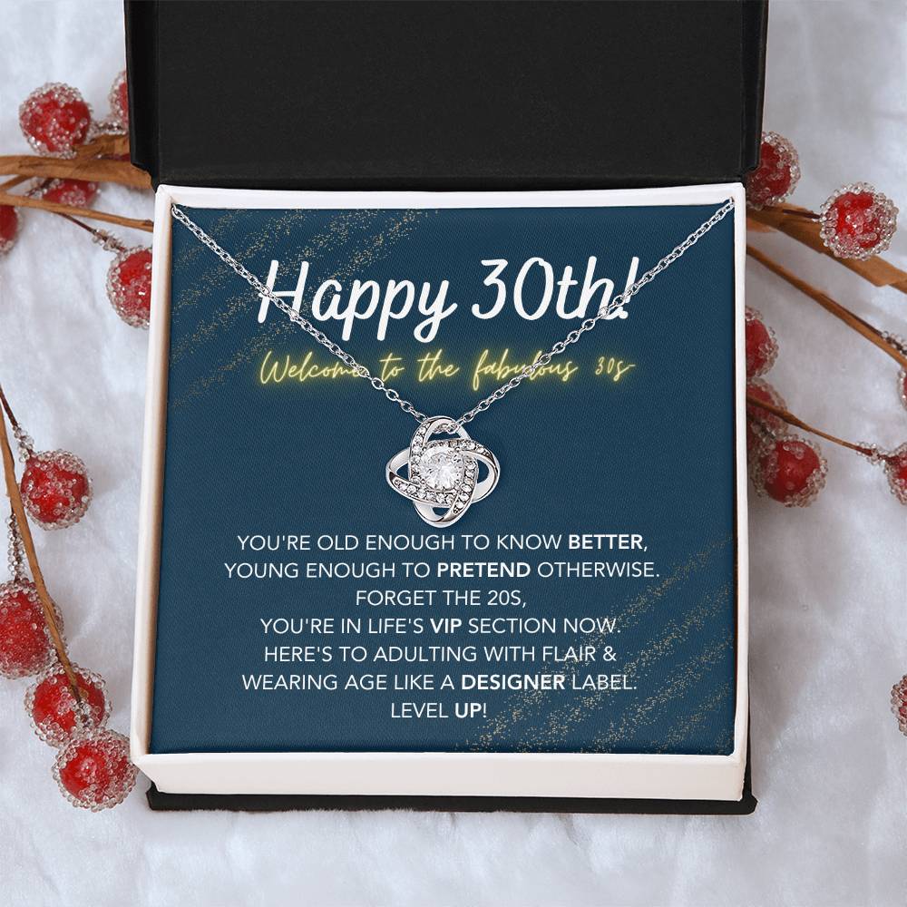 DesignTheShine 30th Birthday Gifts for Women, Necklace 30th Birthday Gift for Her, Love Knot Necklaces for Girlfriend, Wife, Soumate, Finace with Thoughtful Message Card and Gift Box - 30th1