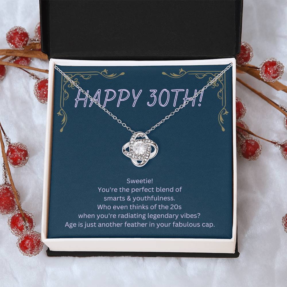 DesignTheShine 30th Birthday Gifts for Women, Necklace 30th Birthday Gift for Her, Love Knot Necklaces for Girlfriend, Wife, Soulmate with Message Card - US30th4