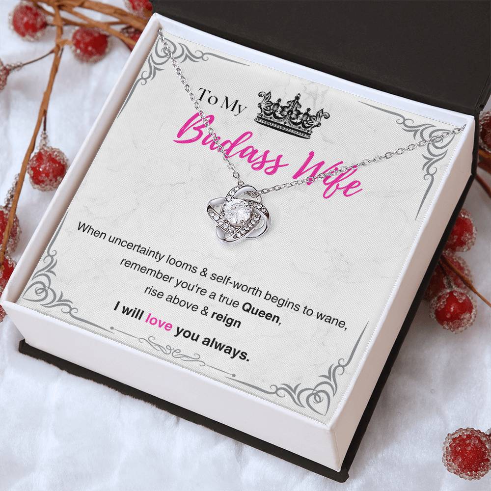 DesignTheShine Badass Wife Gift Ideas, Birthday Gifts for Women, Anniversary Gifts for Her, Soulmate Love Knot Necklace With Thoughtful Message Card for Christmas, Birthdays, Bday - BW1