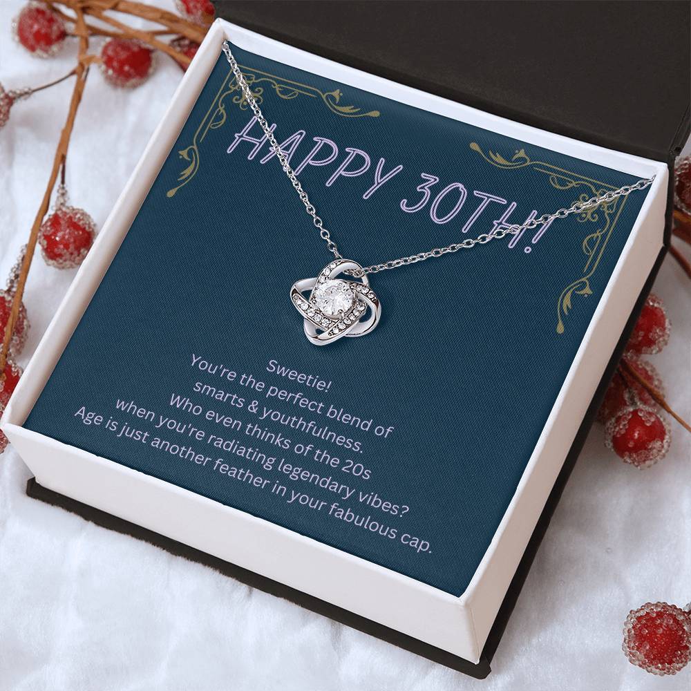 DesignTheShine 30th Birthday Gifts for Women, Necklace 30th Birthday Gift for Her, Love Knot Necklaces for Girlfriend, Wife, Soulmate with Message Card - US30th4