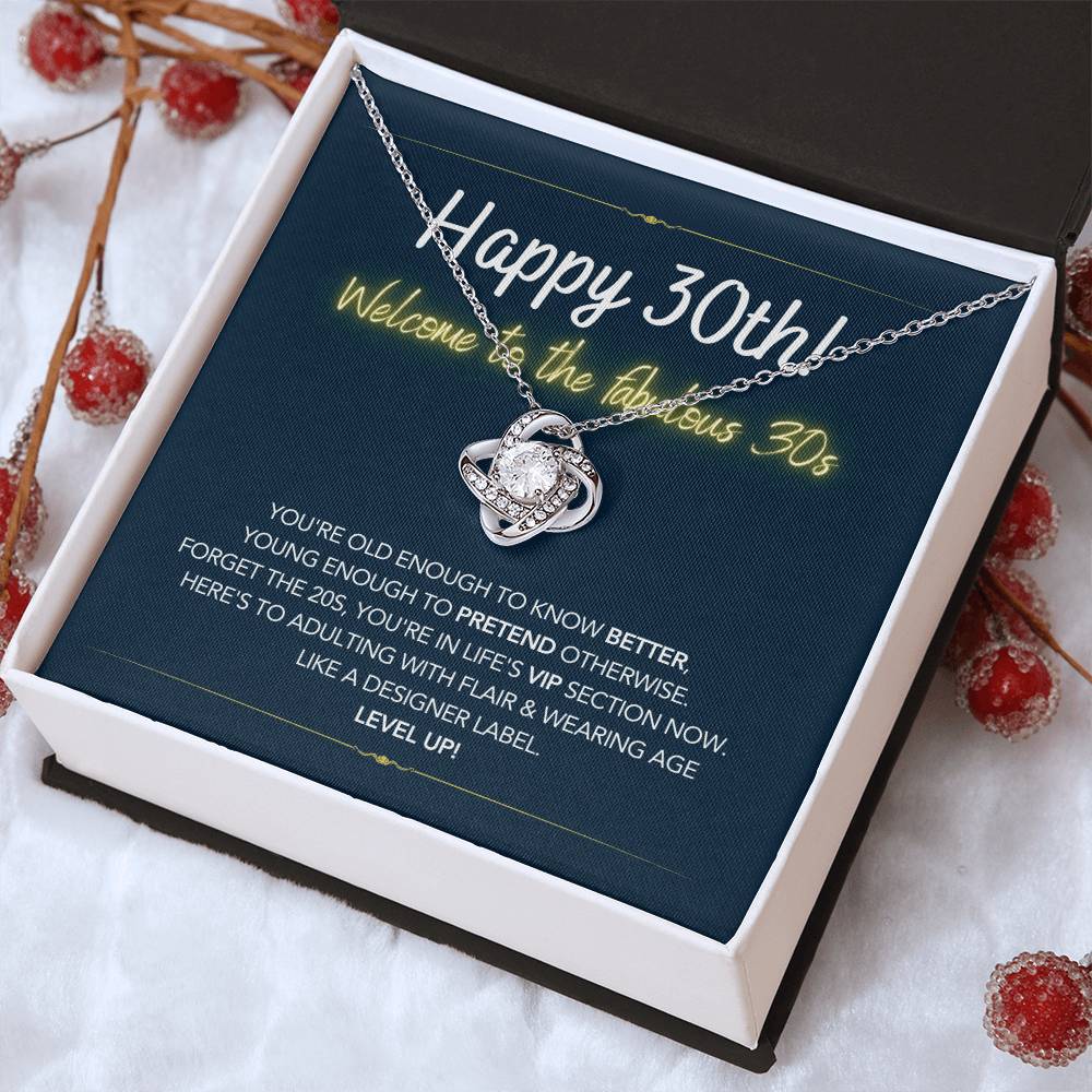 DesignTheShine 30th Birthday Gifts for Women, Necklace 30th Birthday Gift for Her, Love Knot Necklaces for Girlfriend, Wife, Soumate, Finace with Thoughtful Message Card and Gift Box - 30th3