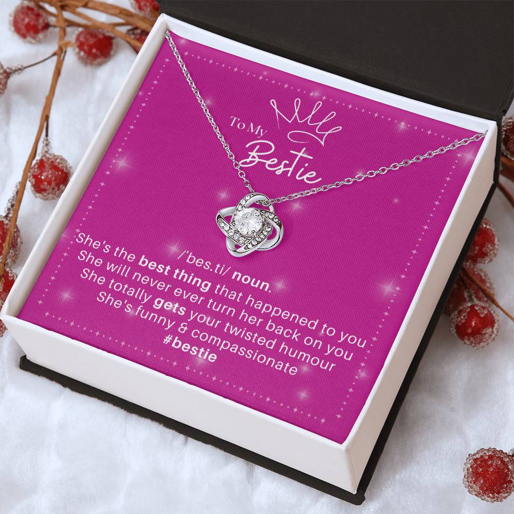 DesignTheShine Bestie Gifts, Best Friend Birthday Gifts, Friendship Gifts for Women Friends, BFF Necklace, Work Bestie Gifts, Bestie Necklaces, Love Knot with Thoughtful Message Card Necklace - BE5