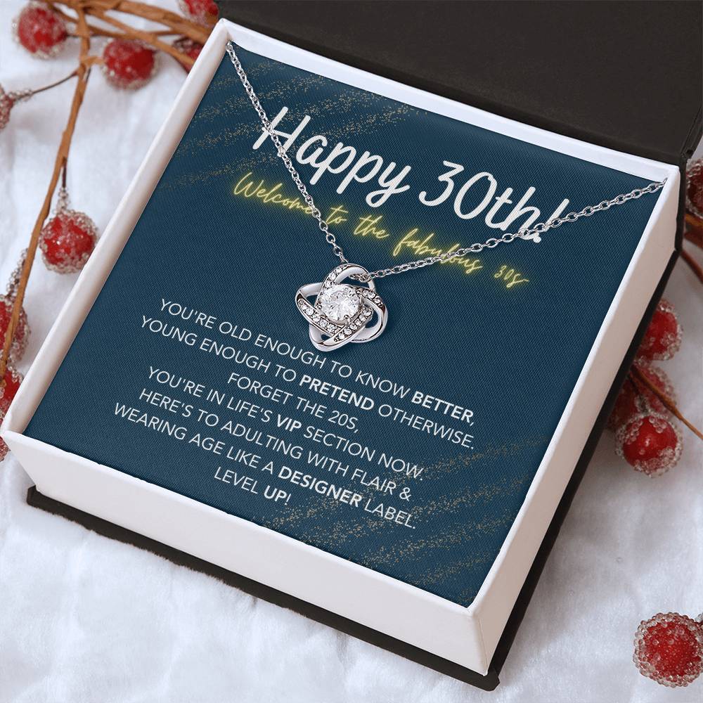 DesignTheShine 30th Birthday Gifts for Women, Necklace 30th Birthday Gift for Her, Love Knot Necklaces for Girlfriend, Wife with Message Card - US30th1