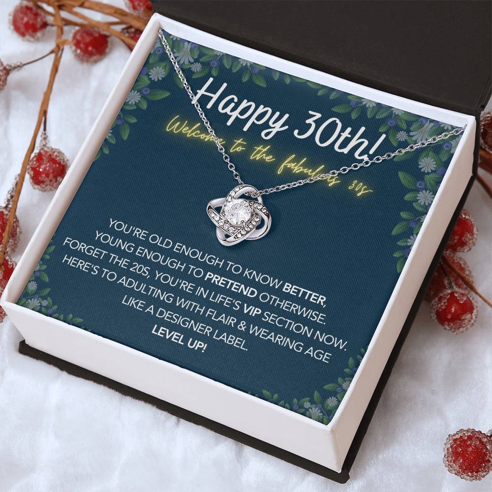 DesignTheShine 30th Birthday Gifts for Women, Necklace 30th Birthday Gift for Her, Love Knot Necklaces for Girlfriend, Wife, Soumate, Finace with Thoughtful Message Card and Gift Box - 30th2