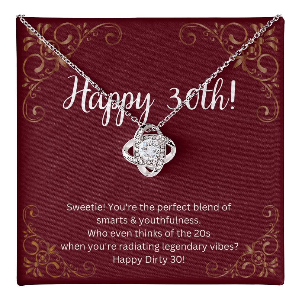 DesignTheShine 30th Birthday Gifts for Women, Necklace 30th Birthday Gift for Her, Love Knot Necklaces for Girlfriend, Wife, Soulmate with Message Card - US30th5