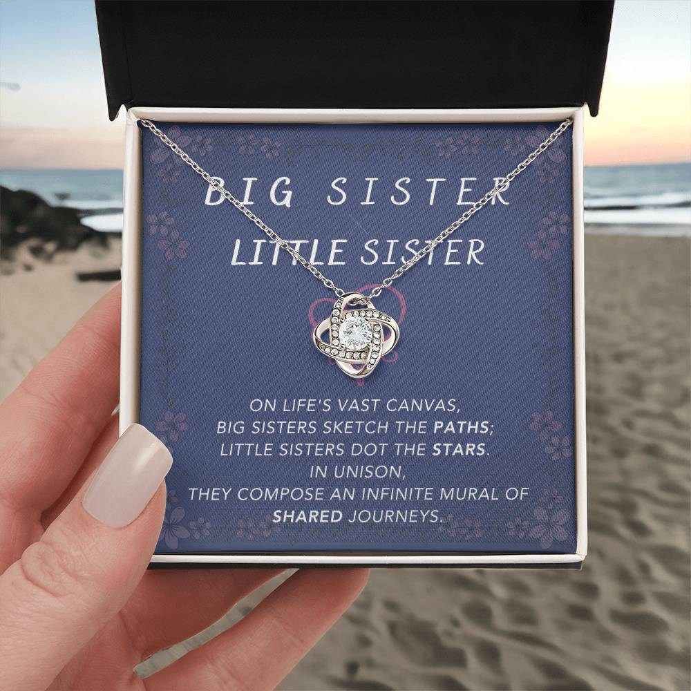 DesignTheShine Sisters Gift from Sister, Big Sister Gifts, To My Sister Necklace for Sister, Soul Sister, Sister In Law Gift, Love Knot Necklace with Thoughtful Message Card and Gift Box - BSL2