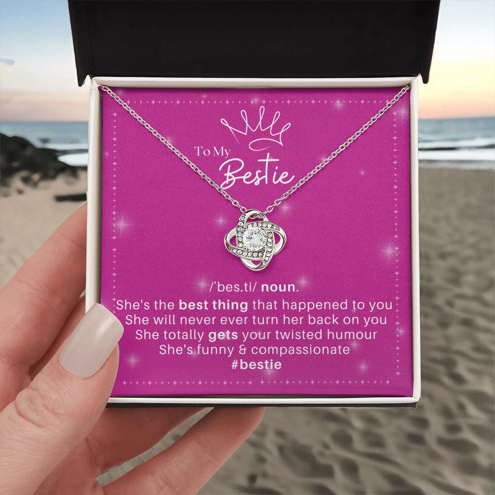 DesignTheShine Bestie Gifts, Best Friend Birthday Gifts, Friendship Gifts for Women Friends, BFF Necklace, Work Bestie Gifts, Bestie Necklaces, Love Knot with Thoughtful Message Card Necklace - BE5