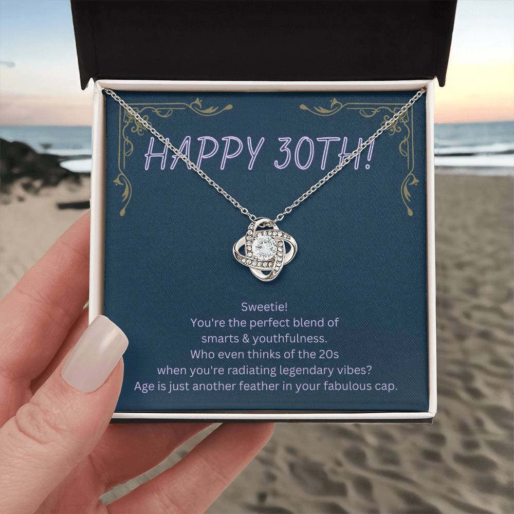 DesignTheShine 30th Birthday Gifts for Women, Necklace 30th Birthday Gift for Her, Love Knot Necklaces for Girlfriend, Wife, Soulmate with Message Card - US30th4