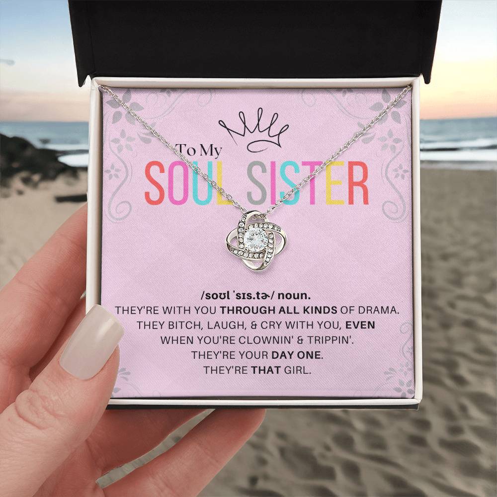 DesignTheShine Soul Sister Gifts for Women, BFF Gift, Best Friend Gift Ideas, Sisters Gift from Sister, Big Sister Gifts, Love Knot Necklace with Thoughtful Message Card and Gift Box - SS3