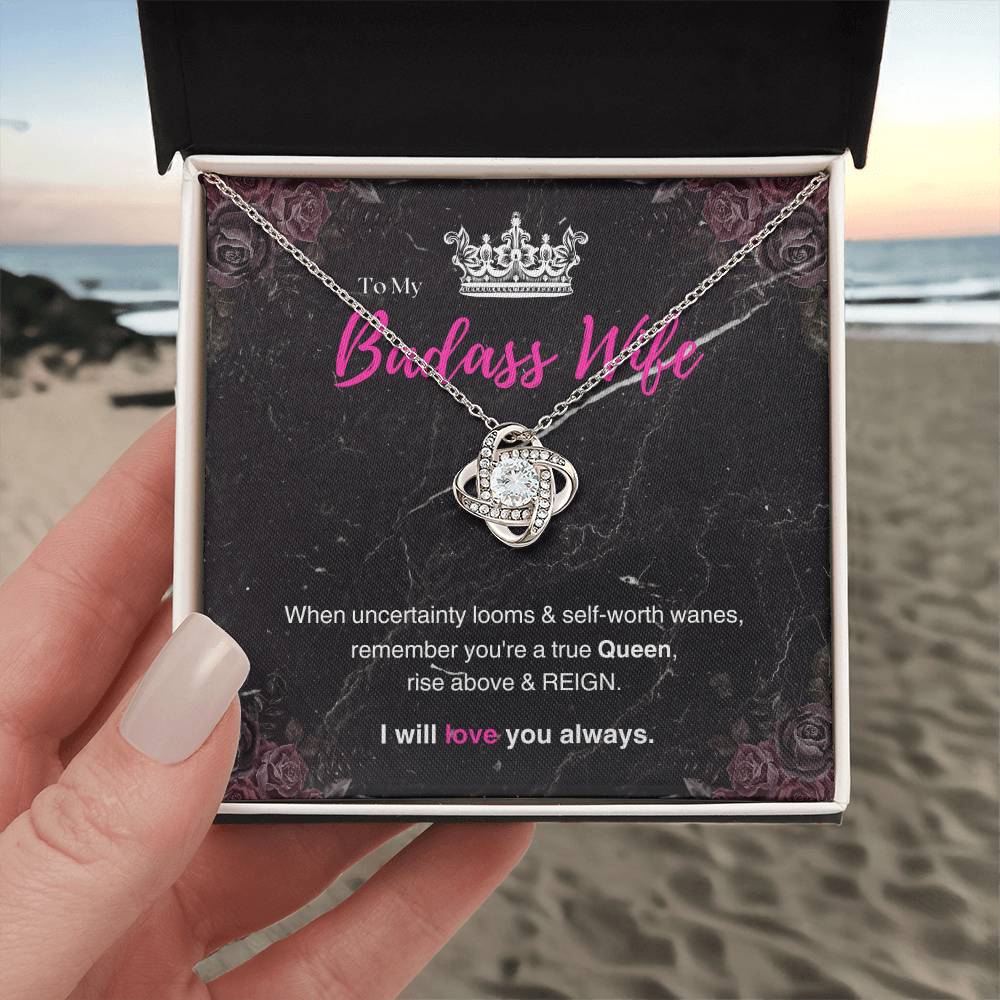 DesignTheShine Badass Wife Gift Ideas, Birthday Gifts for Women, Anniversary Gifts for Her, Soulmate Love Knot Necklace With Thoughtful Message Card for Christmas, Birthdays, Bday - BW5