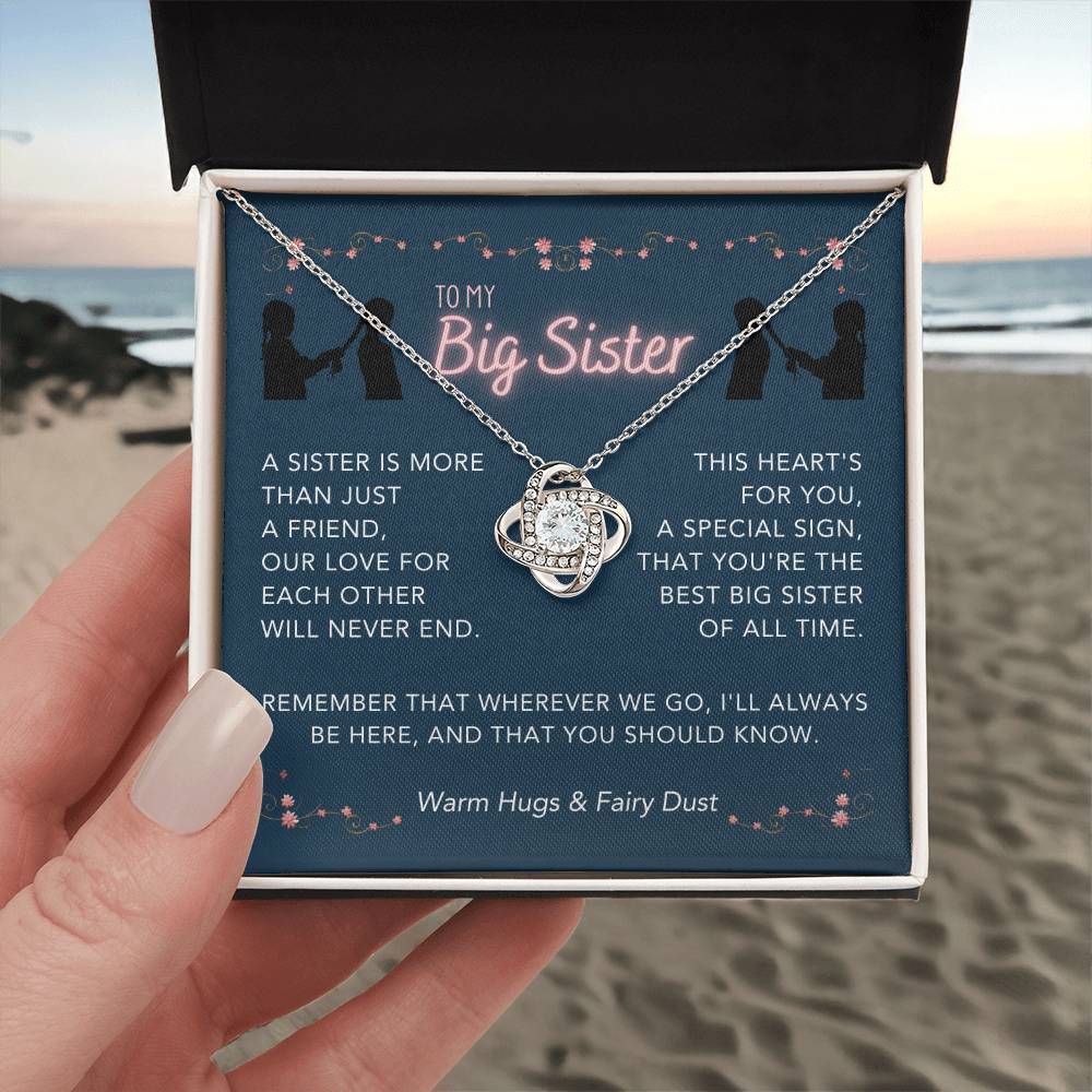 DesignTheShine Sisters Gift from Sister, Big Sister Gifts, To My Sister Necklace for Sister, Soul Sister, Sister In Law Gift, Love Knot Necklace, Message Card USBS1