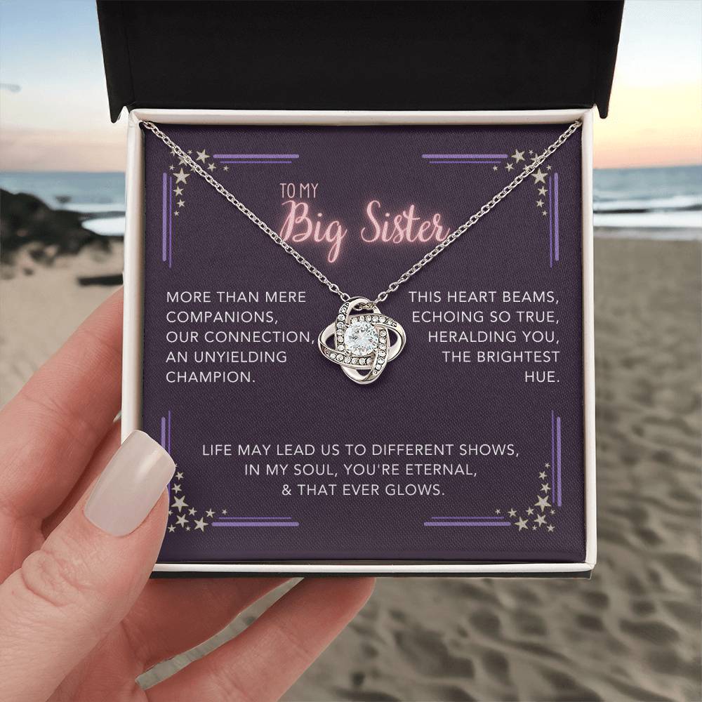 DesignTheShine Sisters Gift from Sister, Big Sister Gifts, To My Sister Necklace for Sister, Soul Sister, Sister In Law Gift, Love Knot Necklace, Message Card USBS4