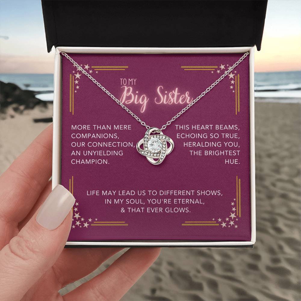 DesignTheShine Sisters Gift from Sister, Big Sister Gifts, To My Sister Necklace for Sister, Soul Sister, Sister In Law Gift, Love Knot Necklace, Message Card USBS5