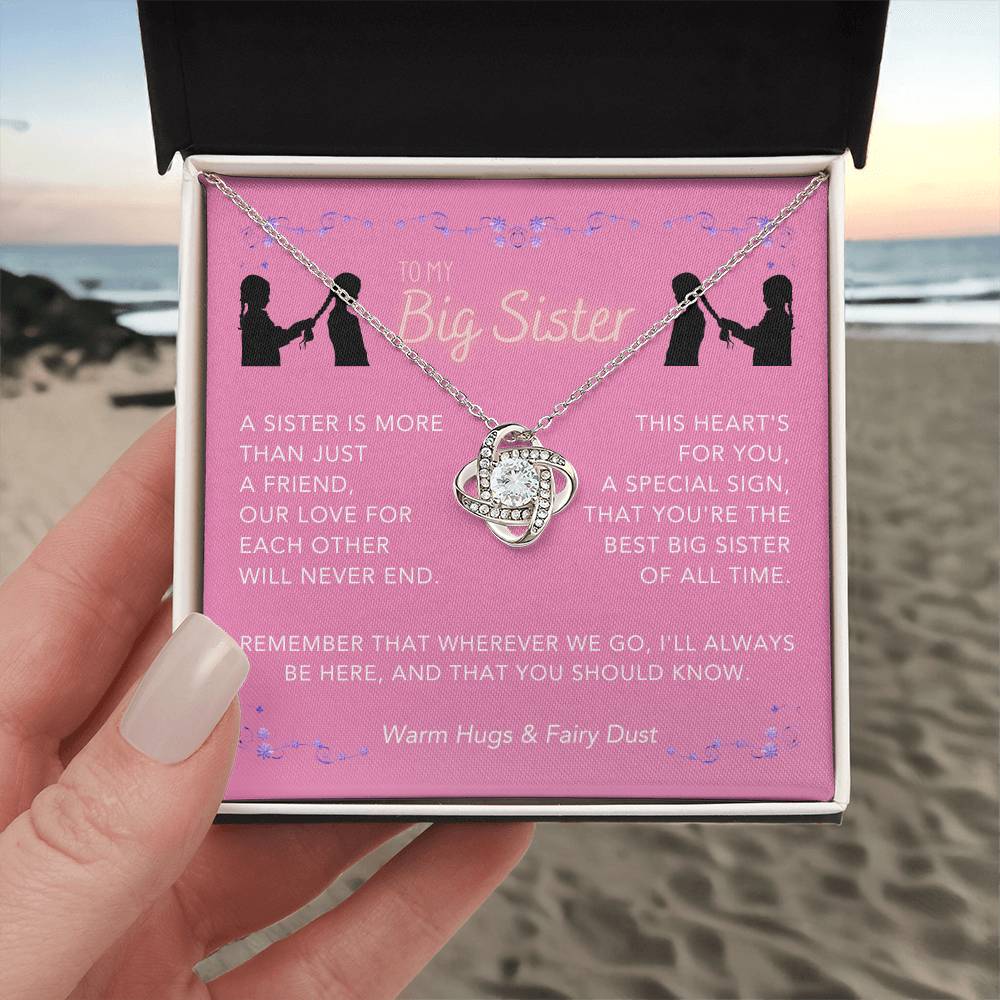 DesignTheShine Sisters Gift from Sister, Big Sister Gifts, To My Sister Necklace for Sister, Soul Sister, Sister In Law Gift, Love Knot Necklace with Thoughtful Message Card and Gift Box - BS2