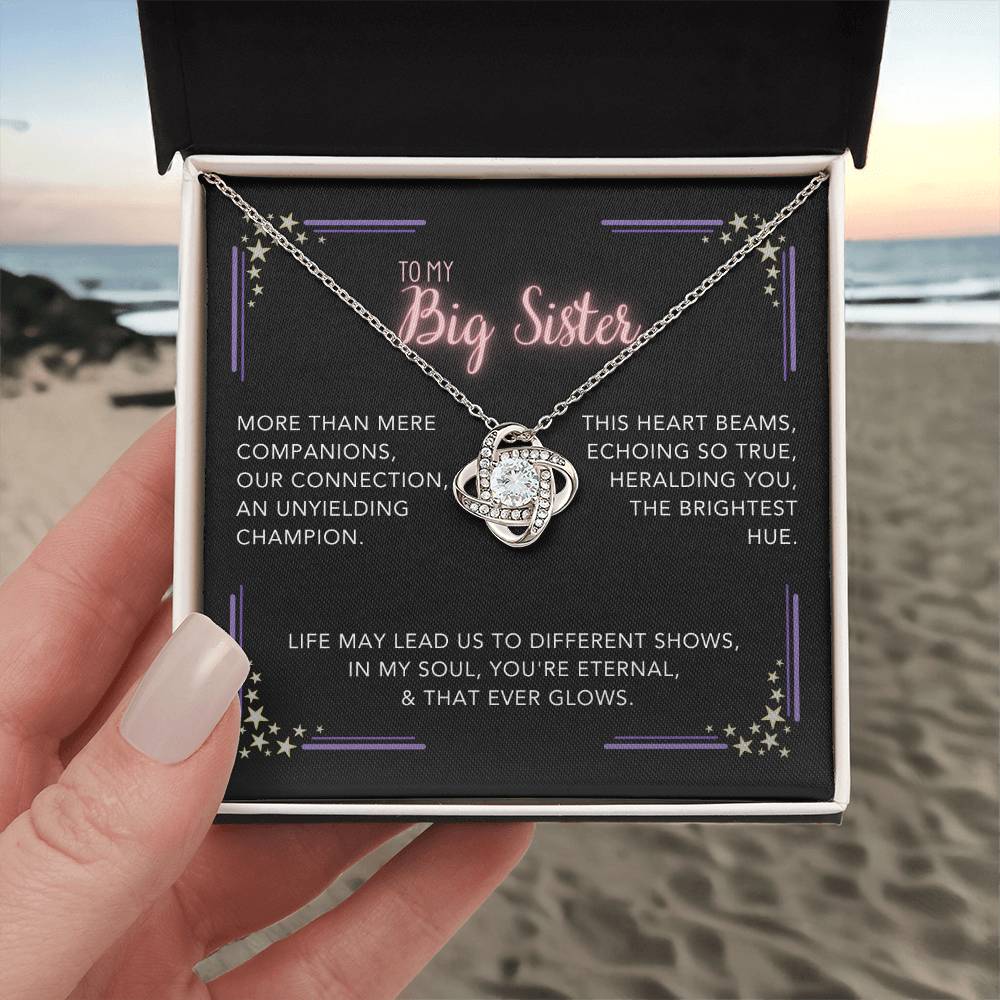 DesignTheShine Sisters Gift from Sister, Big Sister Gifts, To My Sister Necklace for Sister, Soul Sister, Sister In Law Gift, Love Knot Necklace with Thoughtful Message Card and Gift Box - BS3