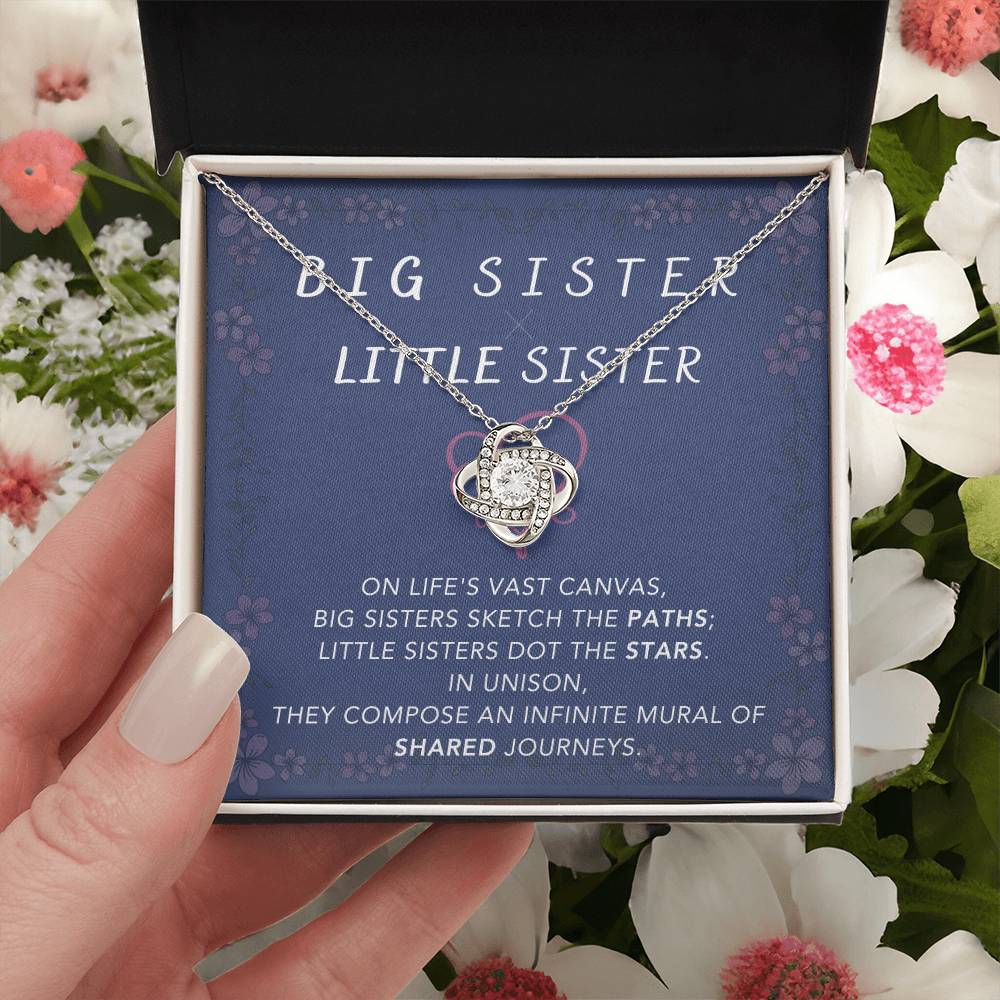 DesignTheShine Sisters Gift from Sister, Big Sister Gifts, To My Sister Necklace for Sister, Soul Sister, Sister In Law Gift, Love Knot Necklace with Thoughtful Message Card and Gift Box - BSL2