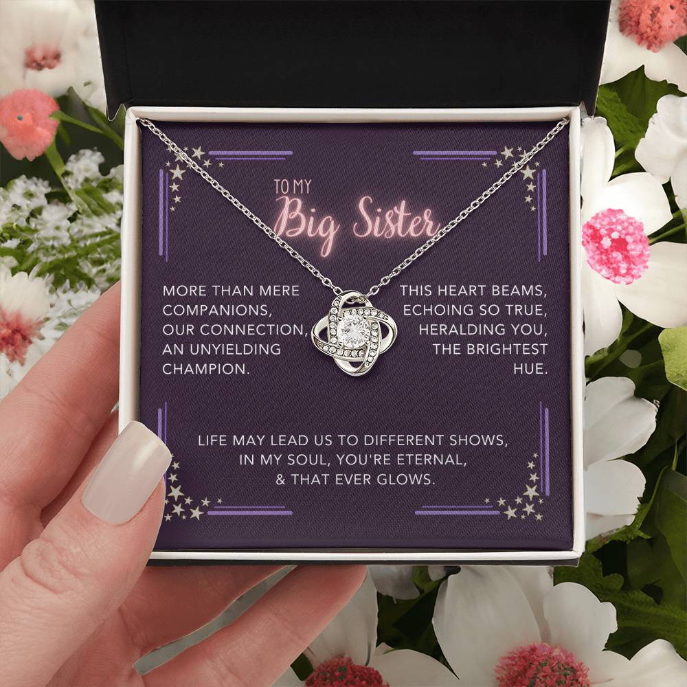 DesignTheShine Sisters Gift from Sister, Big Sister Gifts, To My Sister Necklace for Sister, Soul Sister, Sister In Law Gift, Love Knot Necklace, Message Card USBS4