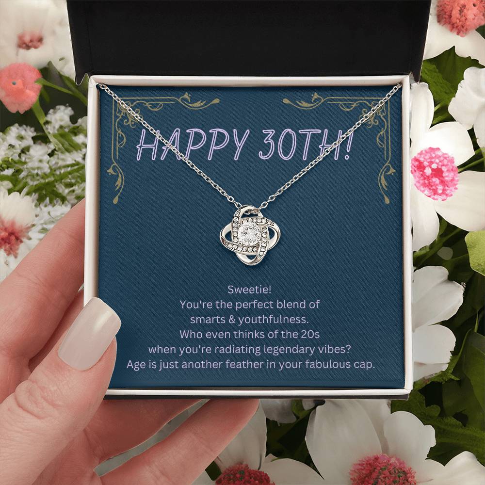 DesignTheShine 30th Birthday Gifts for Women, Necklace 30th Birthday Gift for Her, Love Knot Necklaces for Girlfriend, Wife, Soulmate with Message Card - US30th4