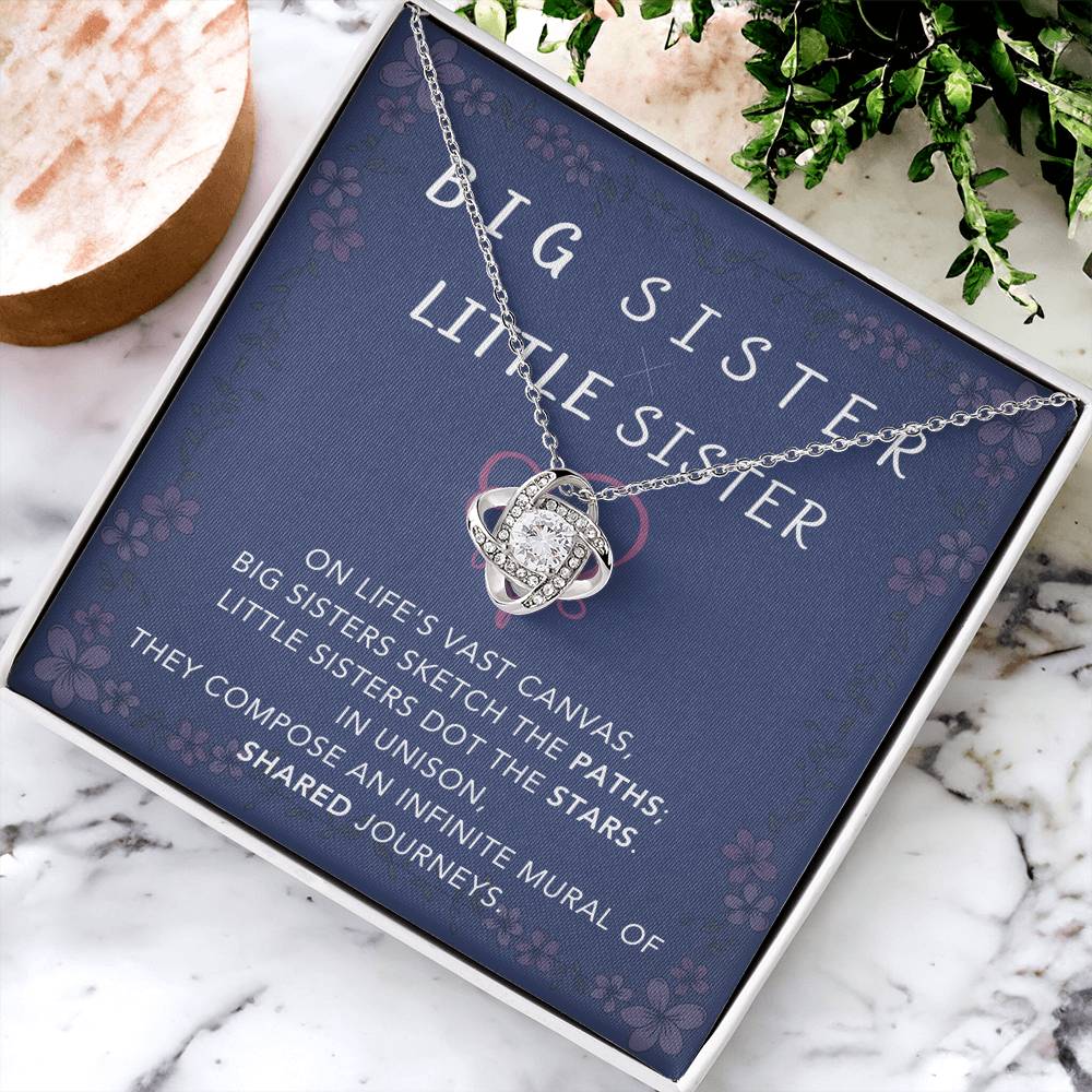 DesignTheShine Sisters Gift from Sister, Big Sister Gifts, To My Sister Necklace for Sister, Soul Sister, Sister In Law Gift, Love Knot Necklace with Thoughtful Message Card and Gift Box - BSL2