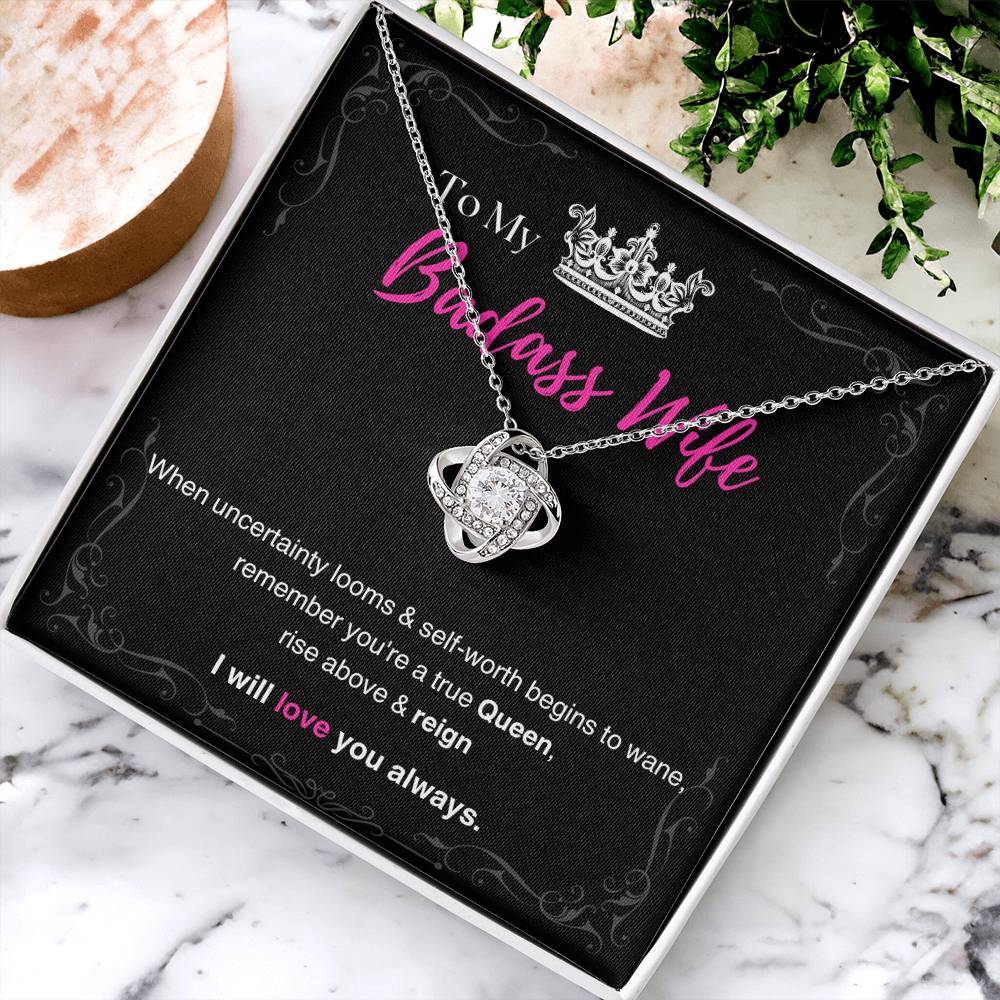 DesignTheShine Badass Wife Gift Ideas, Birthday Gifts for Women, Anniversary Gifts for Her, Soulmate Love Knot Necklace for Christmas, Bday, Birthdays USBW2