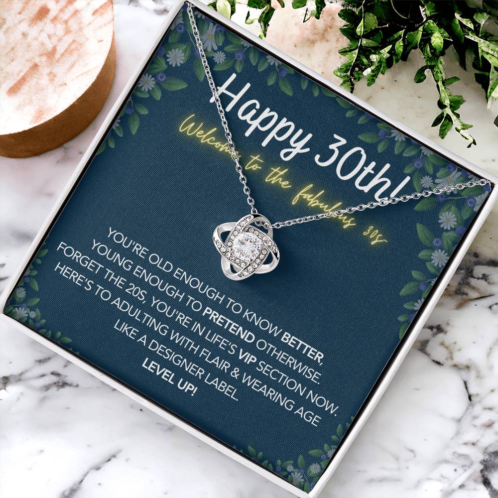 DesignTheShine 30th Birthday Gifts for Women, Necklace 30th Birthday Gift for Her, Love Knot Necklaces for Girlfriend, Wife with Message Card - US30th2