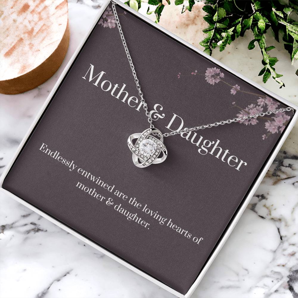 DesignTheShine Mother Daughter Gifts, Christmas Gifts for Mom, Daughter Gifts from Mom, Mom Birthday Gifts, Badass Daughter Gifts - Love Knot Necklace with Message Card, Mom Christmas Gifts - DM5