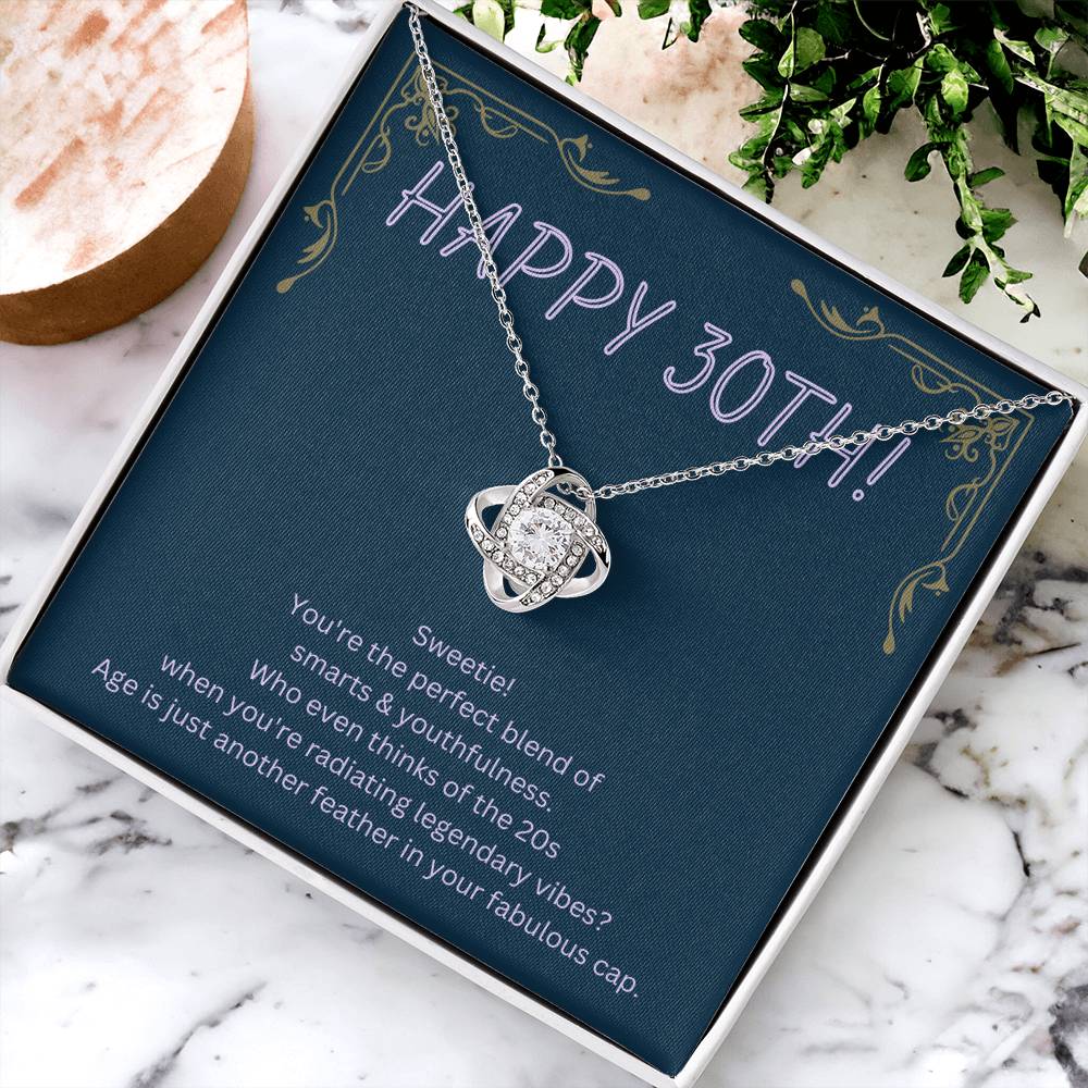 DesignTheShine 30th Birthday Gifts for Women, Necklace 30th Birthday Gift for Her, Love Knot Necklaces for Girlfriend, Wife, Soumate, Finace with Thoughtful Message Card and Gift Box - 30th4