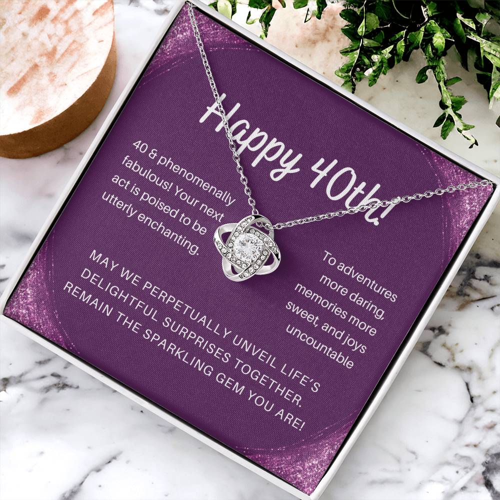 DesignTheShine 40th Birthday Gifts for Her, Necklace 40th Birthday Gift for Women, Love Knot Necklaces for Daughter, Girlfriend, Wife, Soumate, Finace with Thoughtful Message Card and Gift Box - 401