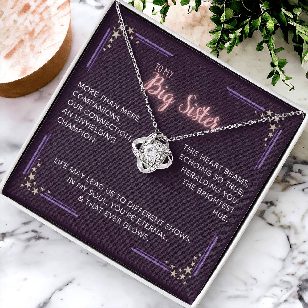 DesignTheShine Sisters Gift from Sister, Big Sister Gifts, To My Sister Necklace for Sister, Soul Sister, Sister In Law Gift, Love Knot Necklace, Message Card USBS4