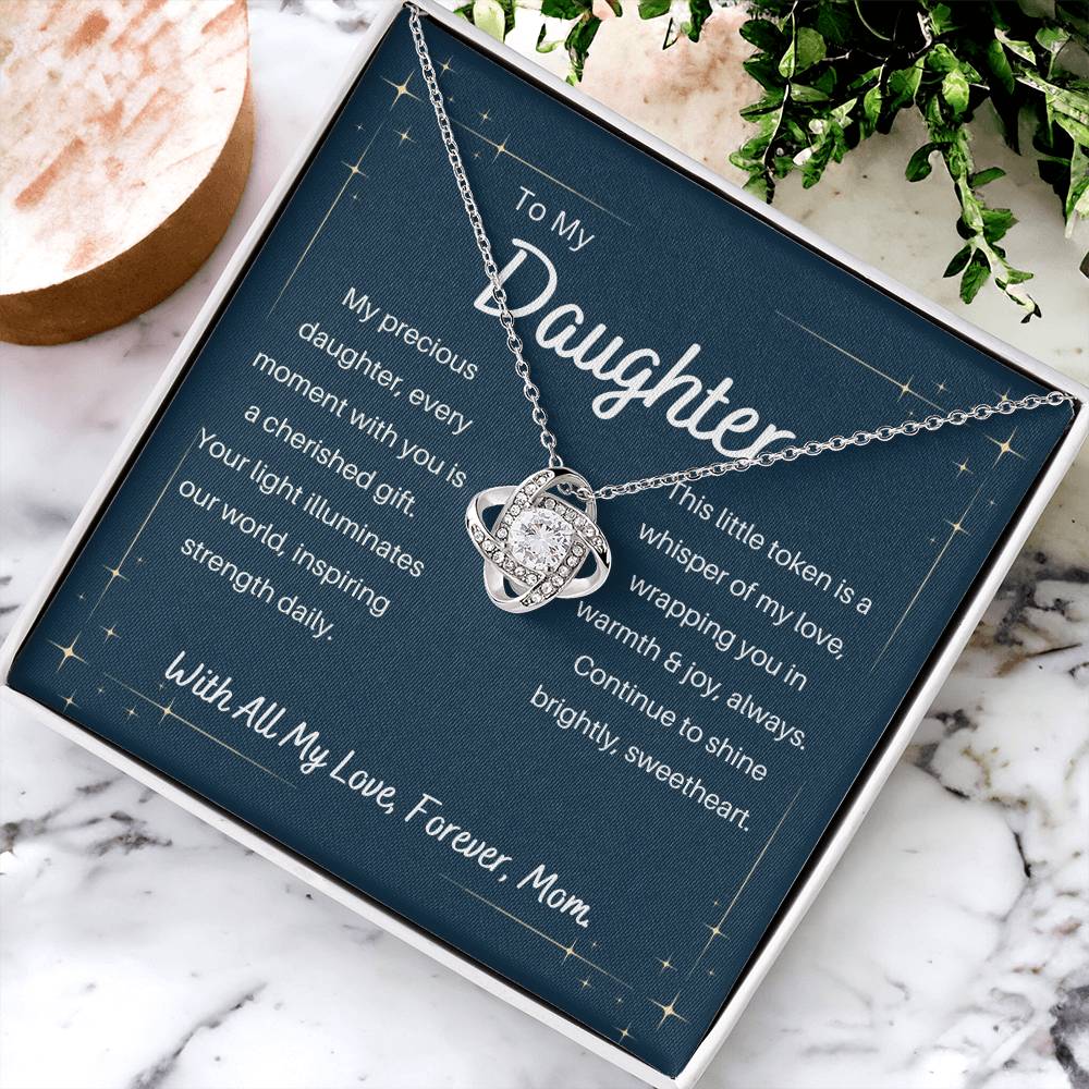 DesignTheShine Daughter Gifts from Mom, Mother Daughter Gift, Christmas Gifts for Daughter, Badass Daughter Gifts from Mom, Birthday Gifts for Daughter Adult - Love Knot Necklace with Message - DG2