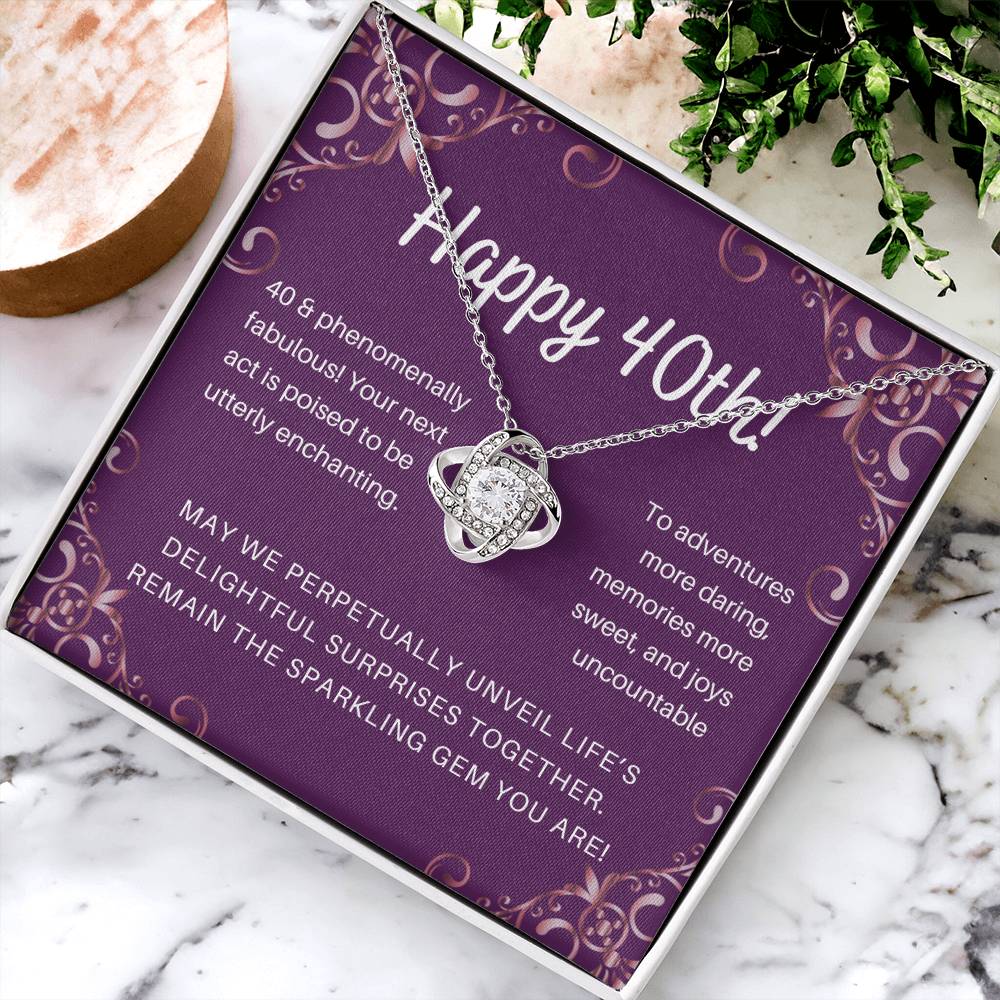 DesignTheShine 40th Birthday Gifts for Her, Necklace 40th Birthday Gift for Women, Love Knot Necklaces for Daughter, Girlfriend, Wife, Soumate, Finace with Thoughtful Message Card and Gift Box - 404