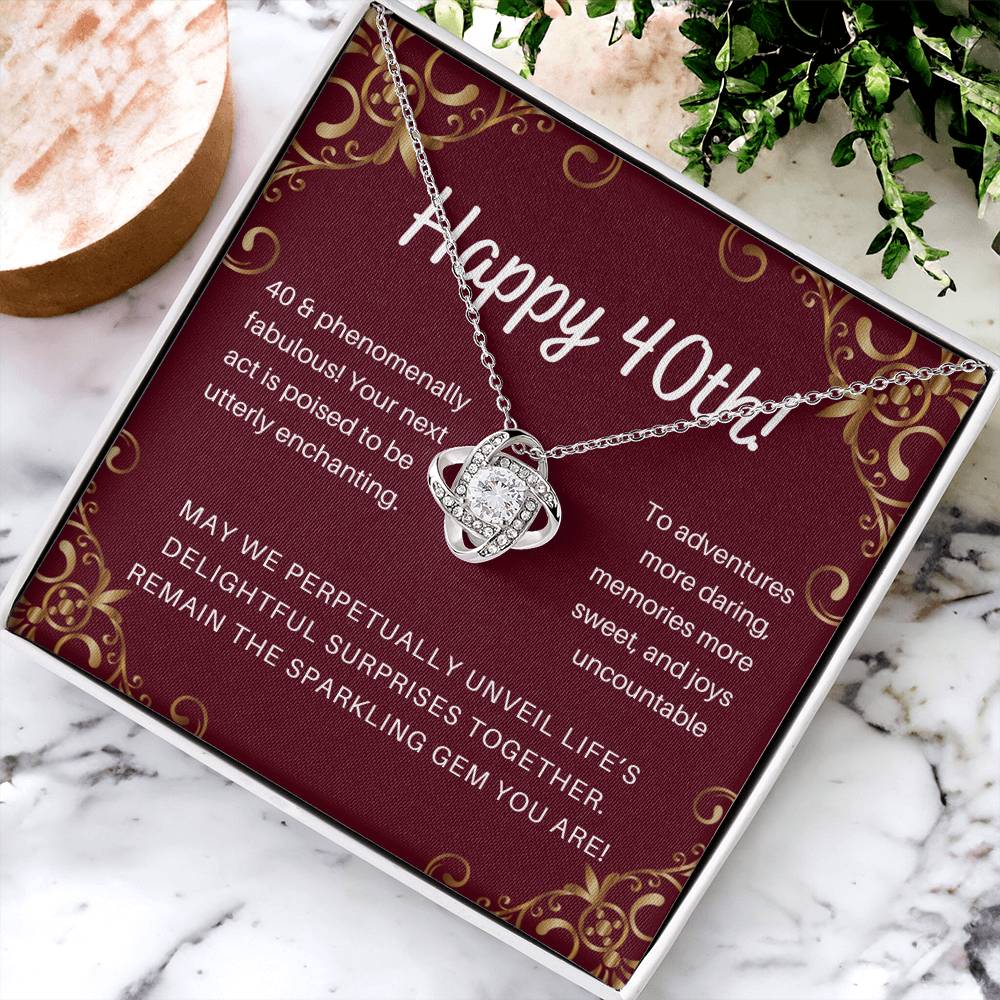 DesignTheShine 40th Birthday Gifts for Her, Necklace 40th Birthday Gift for Women, Love Knot Necklaces for Daughter, Girlfriend, Wife, Soumate, Finace with Thoughtful Message Card and Gift Box - 405