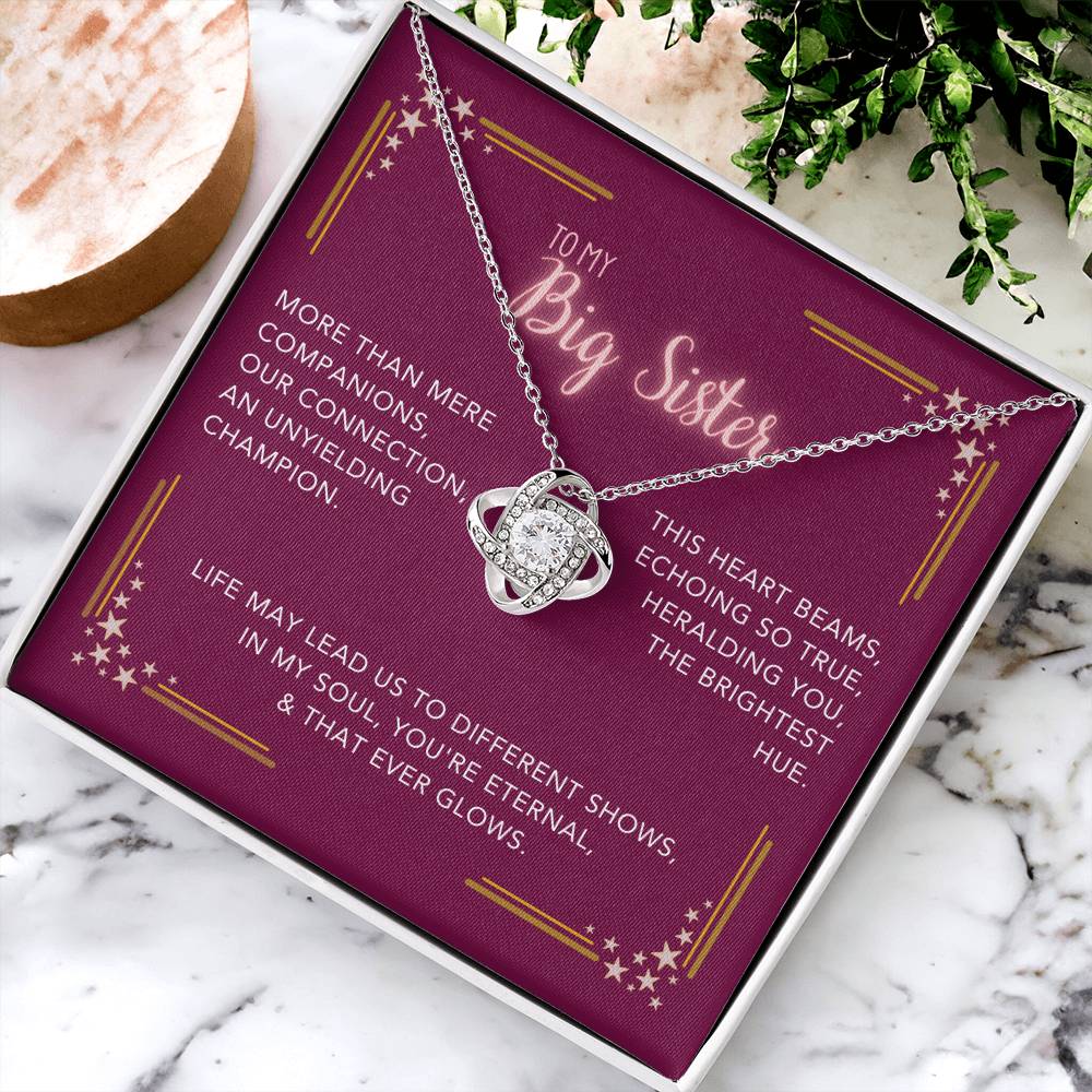 DesignTheShine Sisters Gift from Sister, Big Sister Gifts, To My Sister Necklace for Sister, Soul Sister, Sister In Law Gift, Love Knot Necklace with Thoughtful Message Card and Gift Box - BS5