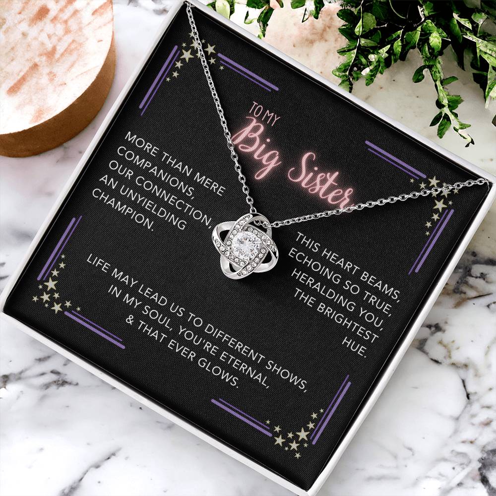 DesignTheShine Sisters Gift from Sister, Big Sister Gifts, To My Sister Necklace for Sister, Soul Sister, Sister In Law Gift, Love Knot Necklace with Thoughtful Message Card and Gift Box - BS3