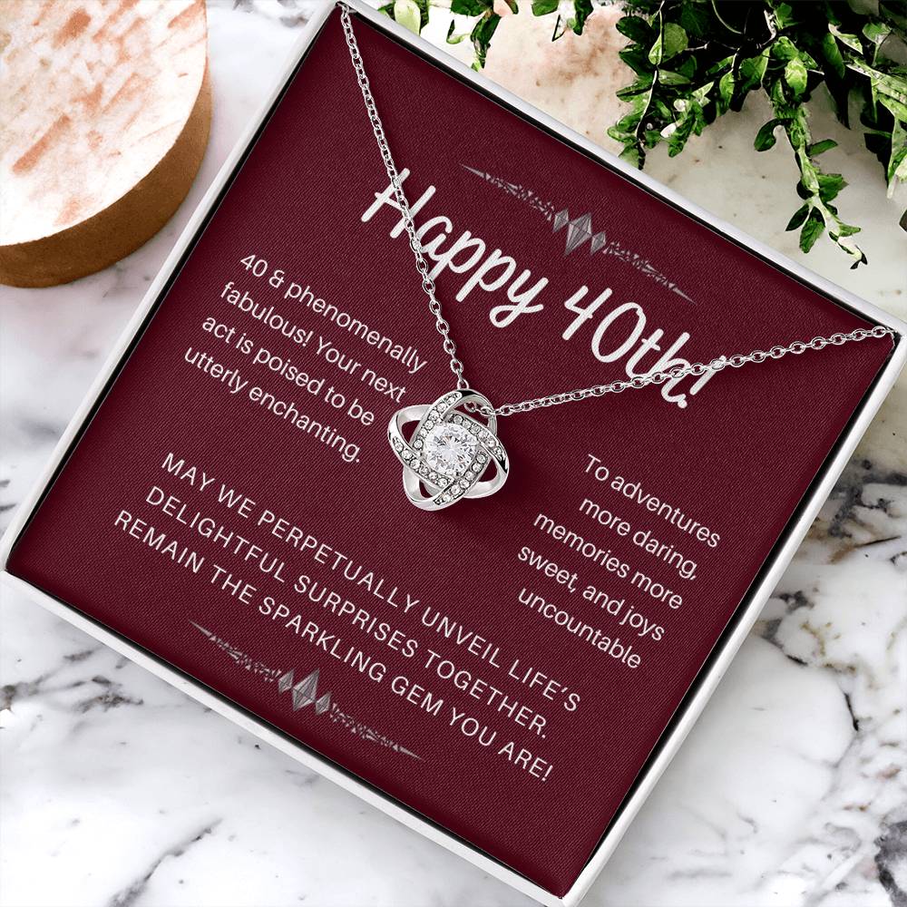 DesignTheShine 40th Birthday Gifts for Her, Necklace 40th Birthday Gift for Women, Love Knot Necklaces for Daughter, Girlfriend, Wife, Soumate, Finace with Thoughtful Message Card and Gift Box - 402