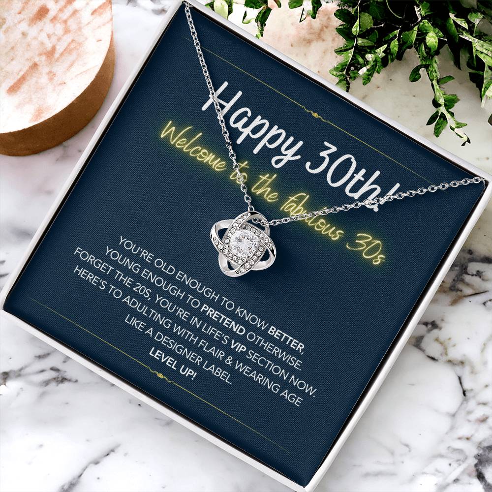 DesignTheShine 30th Birthday Gifts for Women, Necklace 30th Birthday Gift for Her, Love Knot Necklaces for Girlfriend, Wife, Soumate, Finace with Thoughtful Message Card and Gift Box - 30th3