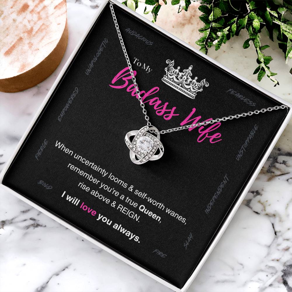 DesignTheShine Badass Wife Gift Ideas, Birthday Gifts for Women, Anniversary Gifts for Her, Soulmate Love Knot Necklace With Thoughtful Message Card for Christmas, Birthdays, Bday - BW3