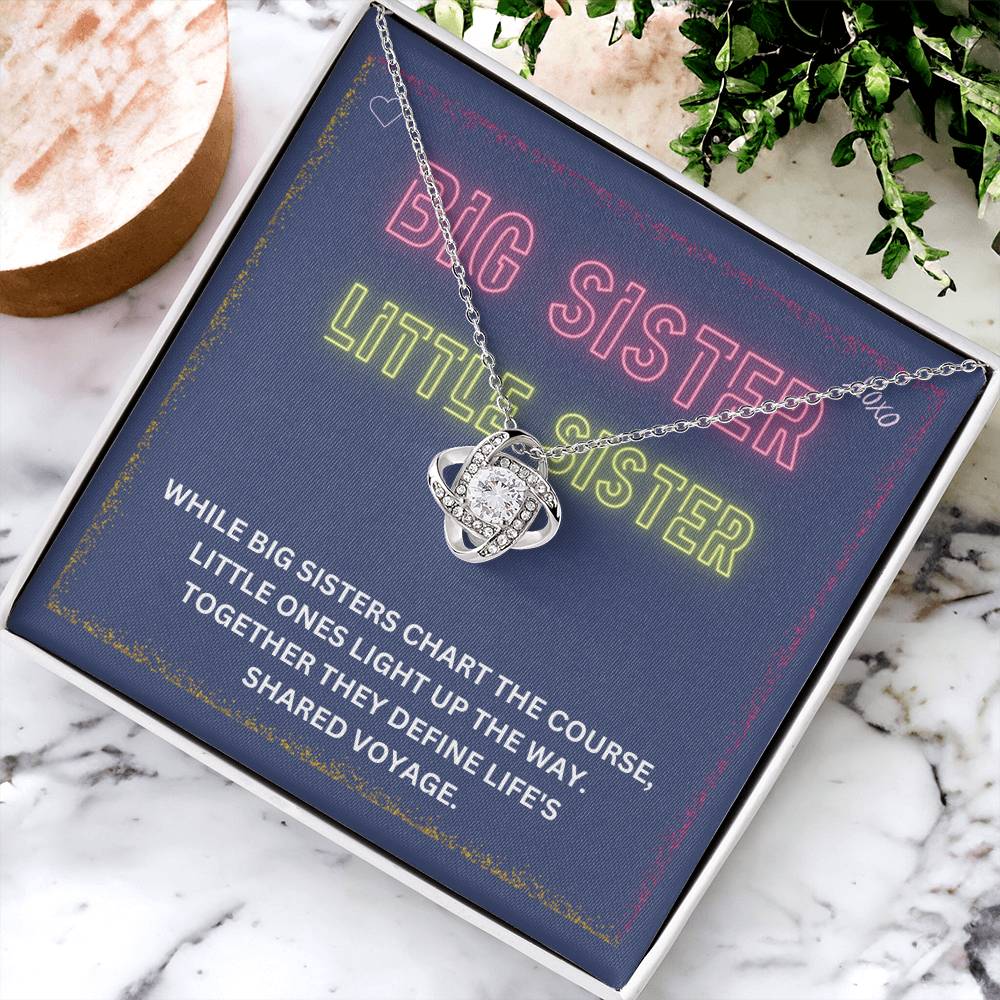 DesignTheShine Sisters Gift from Sister, Big Sister Gifts, To My Sister Necklace for Sister, Soul Sister, Sister In Law Gift, Love Knot Necklace with Thoughtful Message Card and Gift Box - BSL1