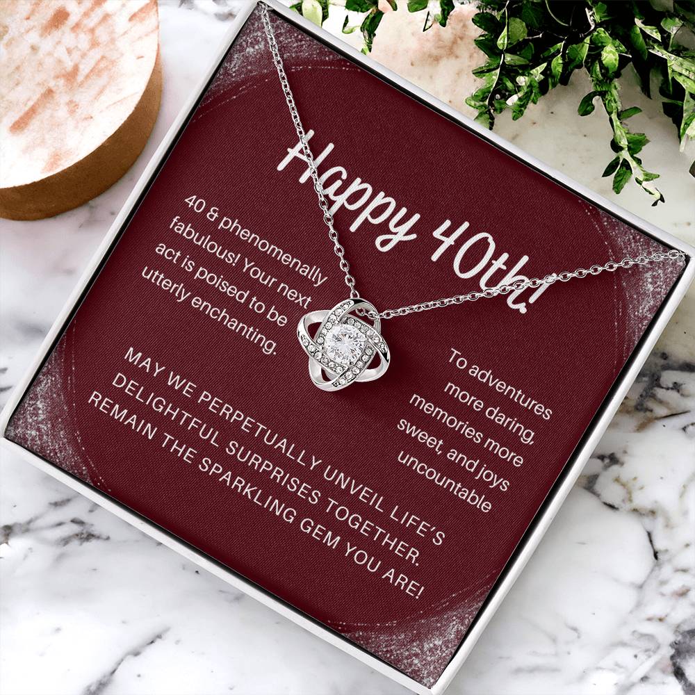 DesignTheShine 40th Birthday Gifts for Her, Necklace 40th Birthday Gift for Women, Love Knot Necklaces for Daughter, Girlfriend, Wife, Soumate, Finace with Thoughtful Message Card and Gift Box - 403