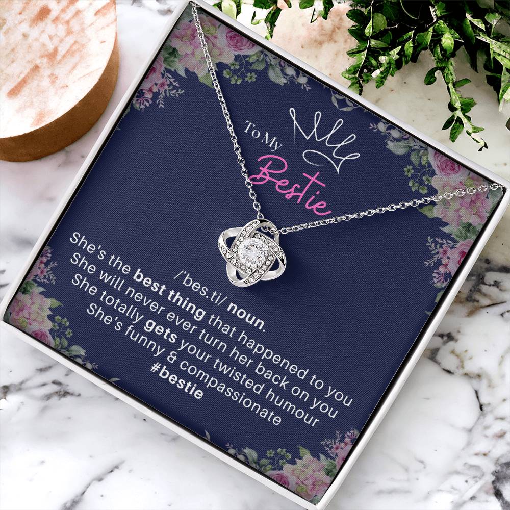 DesignTheShine Bestie Gifts, Best Friend Birthday Gifts, Friendship Gifts for Women Friends, BFF Necklace, Work Bestie Gifts, Bestie Necklaces, Love Knot with Thoughtful Message Card Necklace - BE3