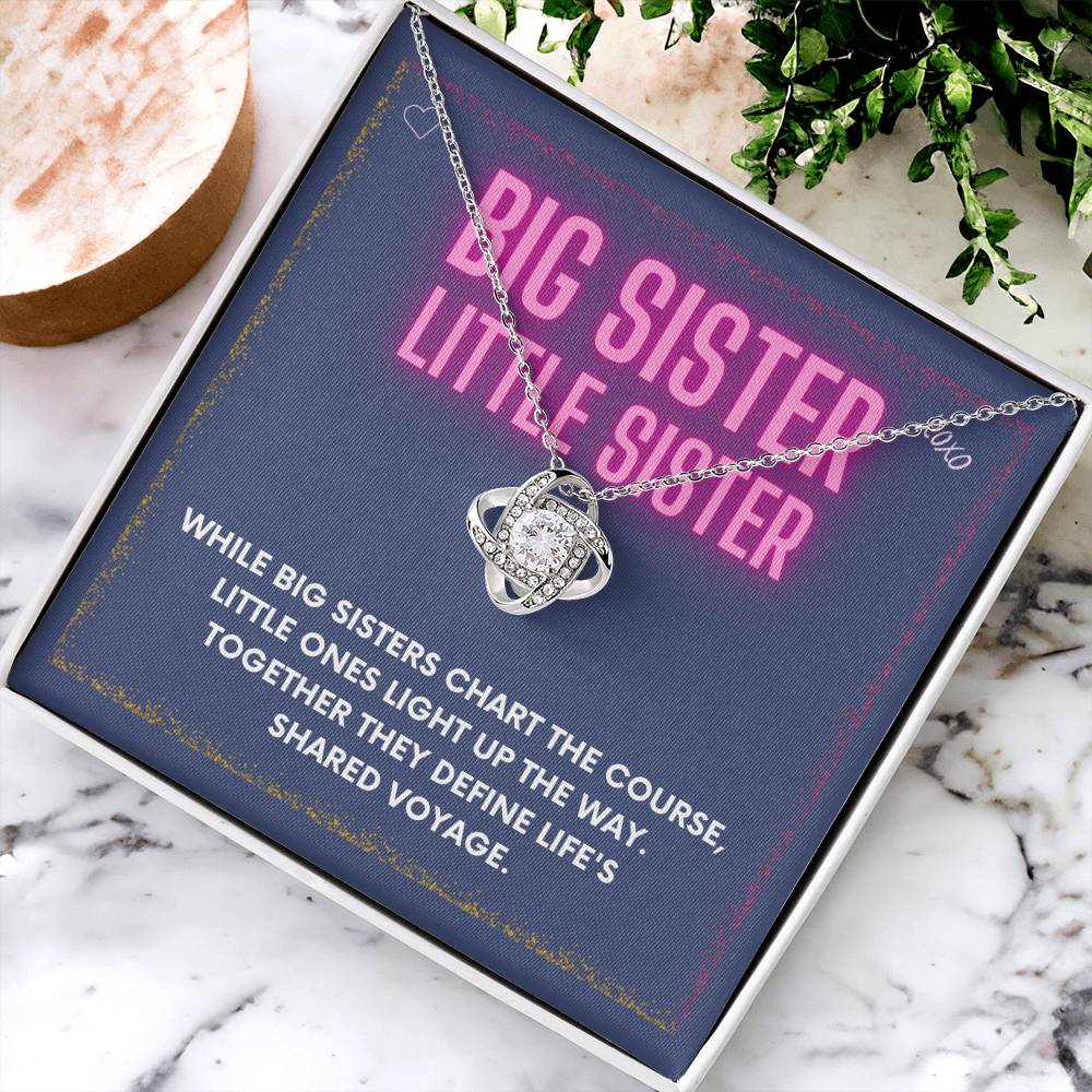 DesignTheShine Sisters Gift from Sister, Big Sister Gifts, To My Sister Necklace for Sister, Soul Sister, Sister In Law Gift, Love Knot Necklace Message USBSL5