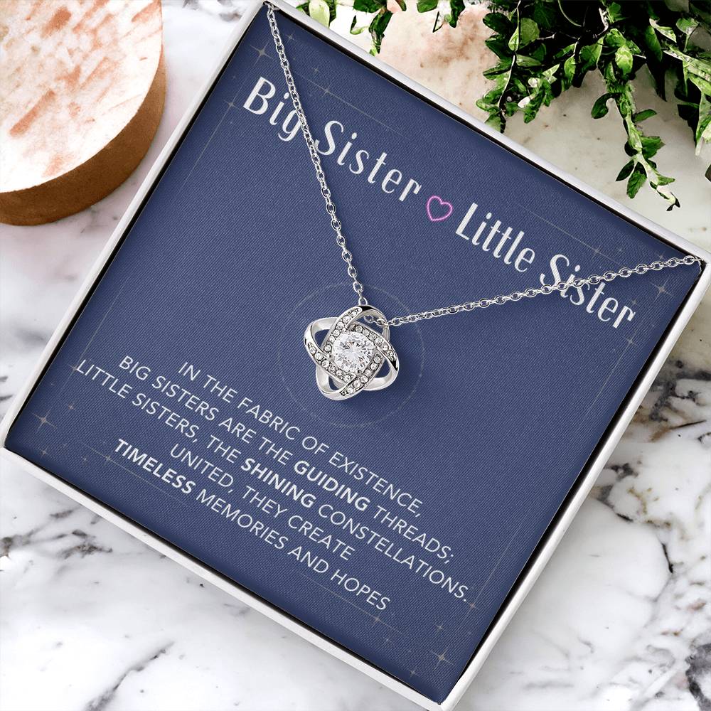 DesignTheShine Sisters Gift from Sister, Big Sister Gifts, To My Sister Necklace for Sister, Soul Sister, Sister In Law Gift, Love Knot Necklace with Thoughtful Message Card and Gift Box - BSL4