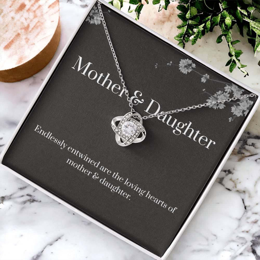 DesignTheShine Mother Daughter Gifts, Christmas Gifts for Mom, Daughter Gifts from Mom, Mom Birthday Gifts, Badass Daughter Gifts - Love Knot Necklace with Message Card, Mom Christmas Gifts - DM3