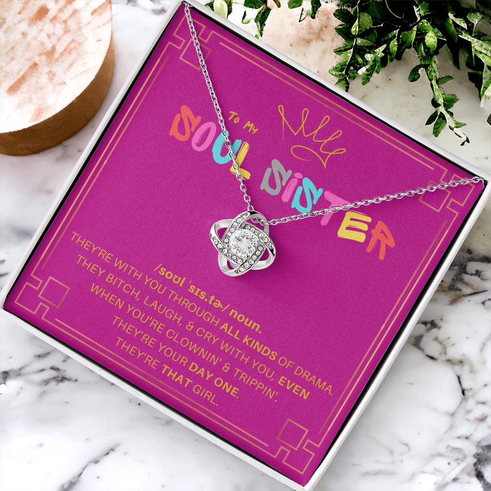 DesignTheShine Soul Sister Gifts for Women, BFF Gift, Best Friend Gift Ideas, Sisters Gift from Sister, Big Sister Gifts, Love Knot Necklace with Thoughtful Message Card and Gift Box - SS5