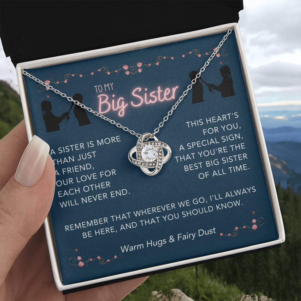 DesignTheShine Sisters Gift from Sister, Big Sister Gifts, To My Sister Necklace for Sister, Soul Sister, Sister In Law Gift, Love Knot Necklace, Message Card USBS1