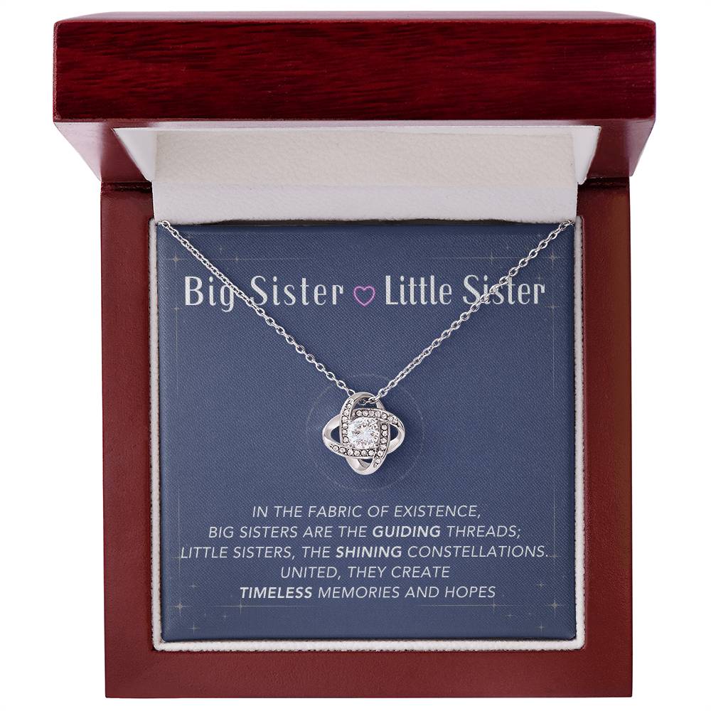 DesignTheShine Sisters Gift from Sister, Big Sister Gifts, To My Sister Necklace for Sister, Soul Sister, Sister In Law Gift, Love Knot Necklace Message USBSL4