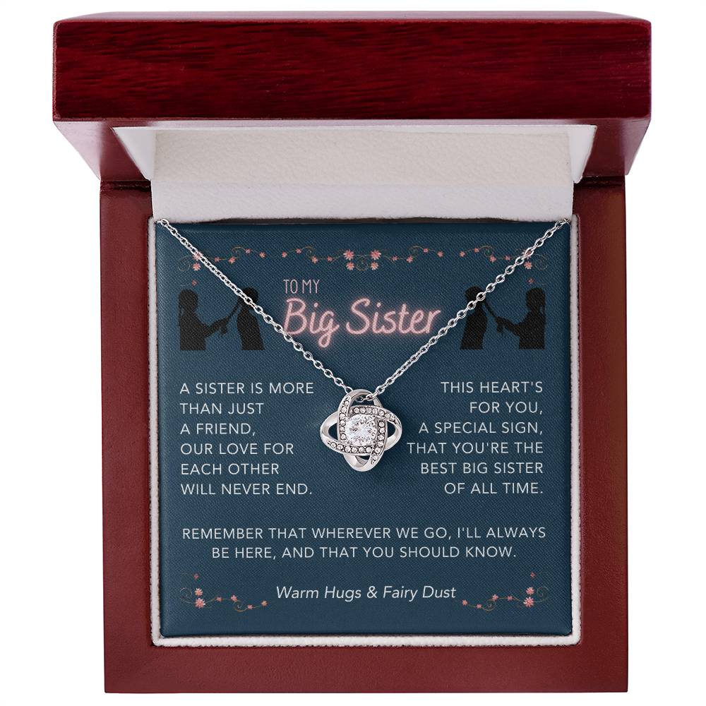 DesignTheShine Sisters Gift from Sister, Big Sister Gifts, To My Sister Necklace for Sister, Soul Sister, Sister In Law Gift, Love Knot Necklace, Message Card USBS1